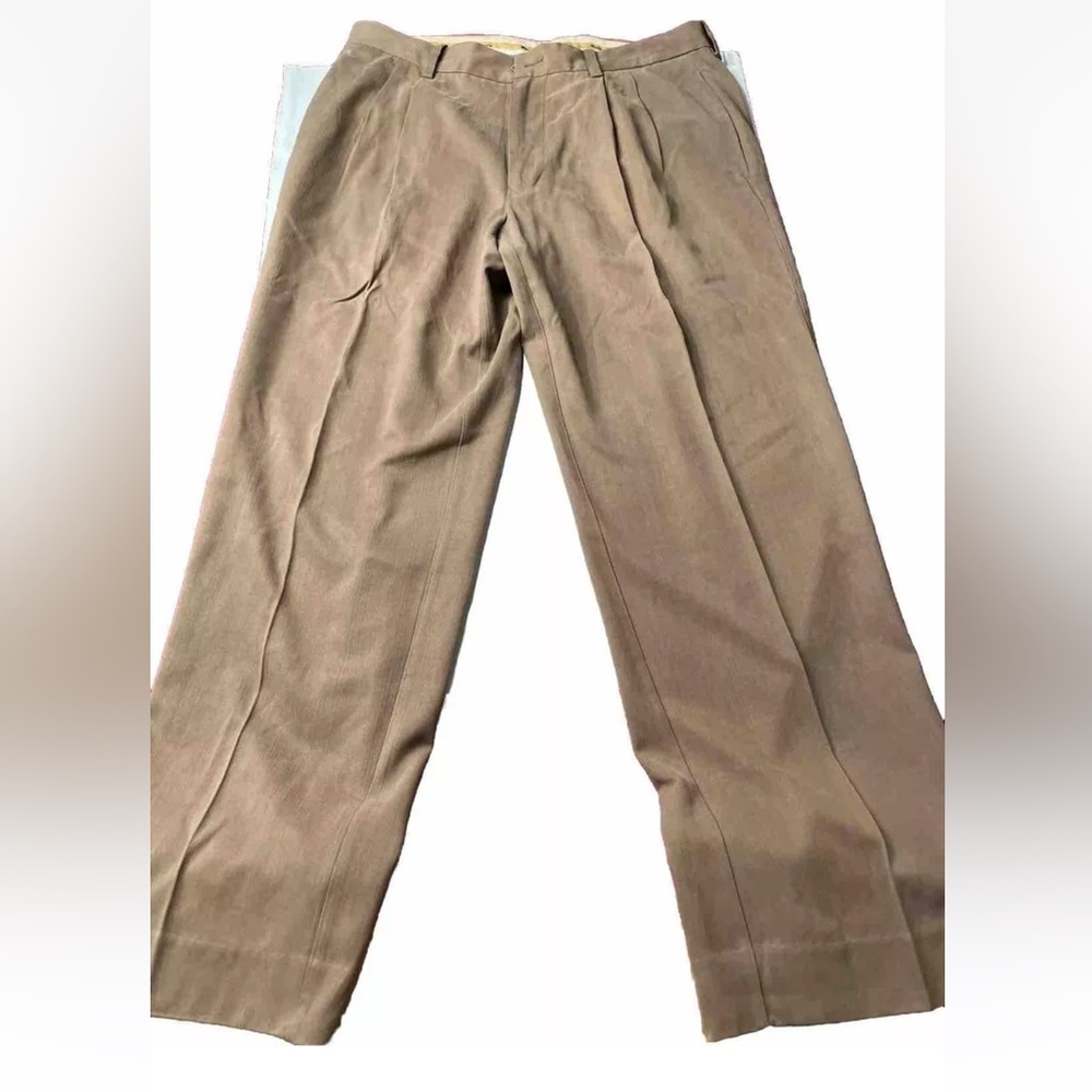 TOMMY BAHAMA tan SILK PANTS men’s 34/30 Rayon from Bamboo Pleated dressy Beachy